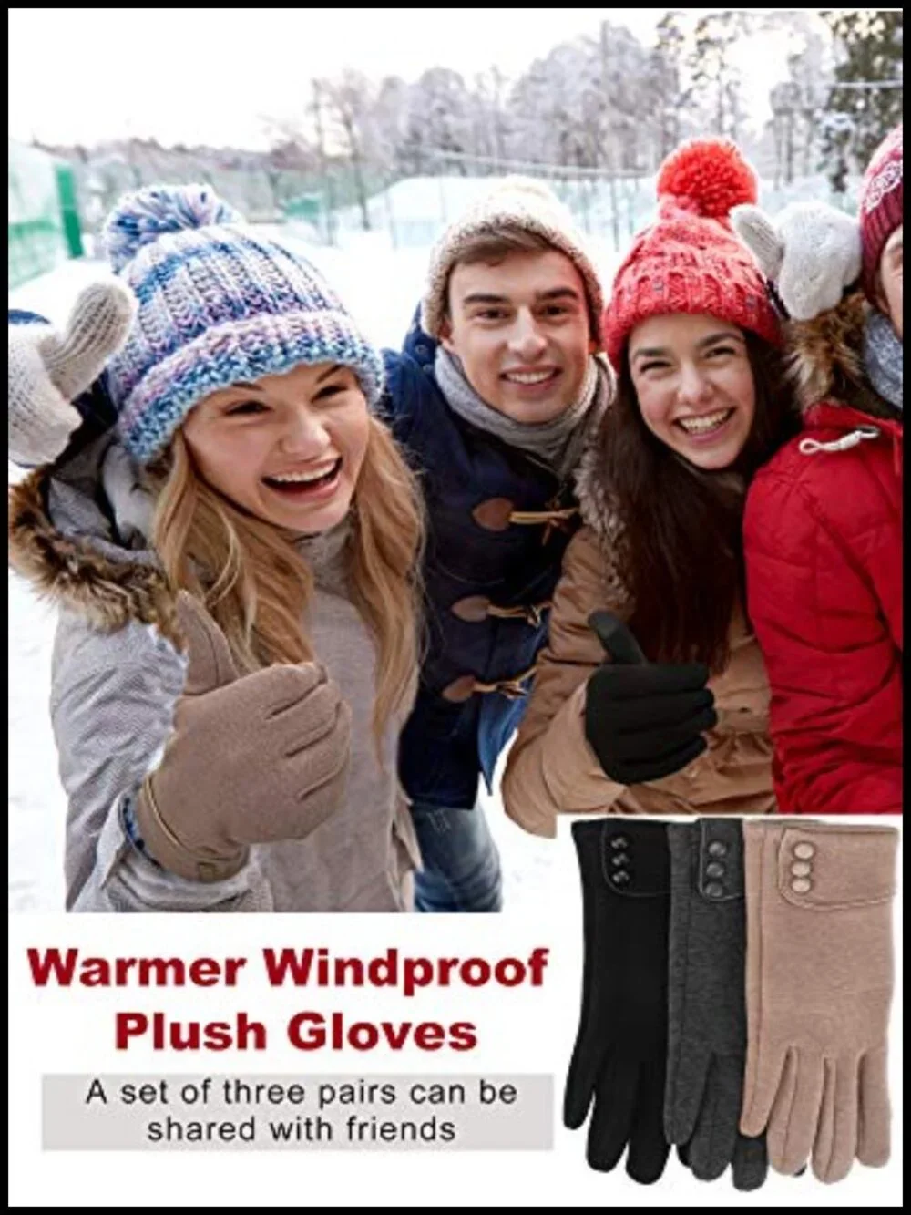 3 Pairs Touchscreen Winter Gloves Windproof Fleece Lined Women Cold Weather